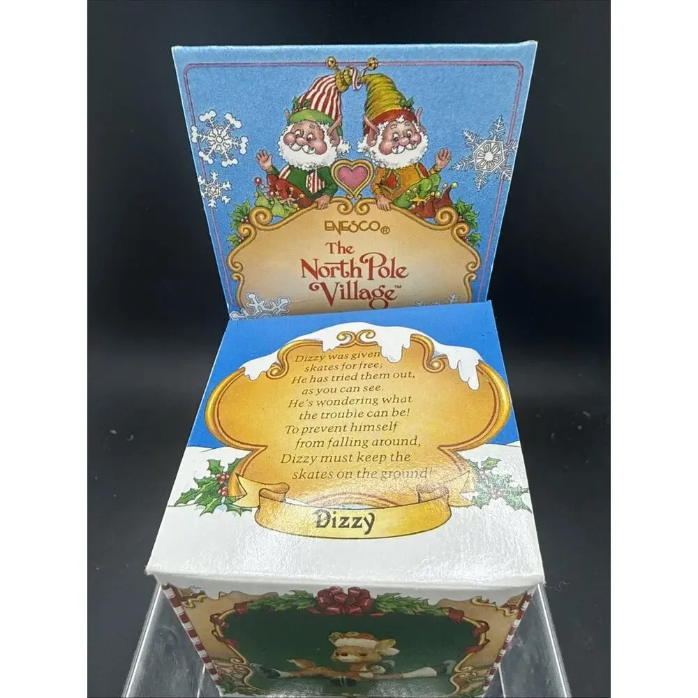 NOS Enesco North Pole Village Dizzy Reindeer Figurine 1986 Sandra Zimnicki
